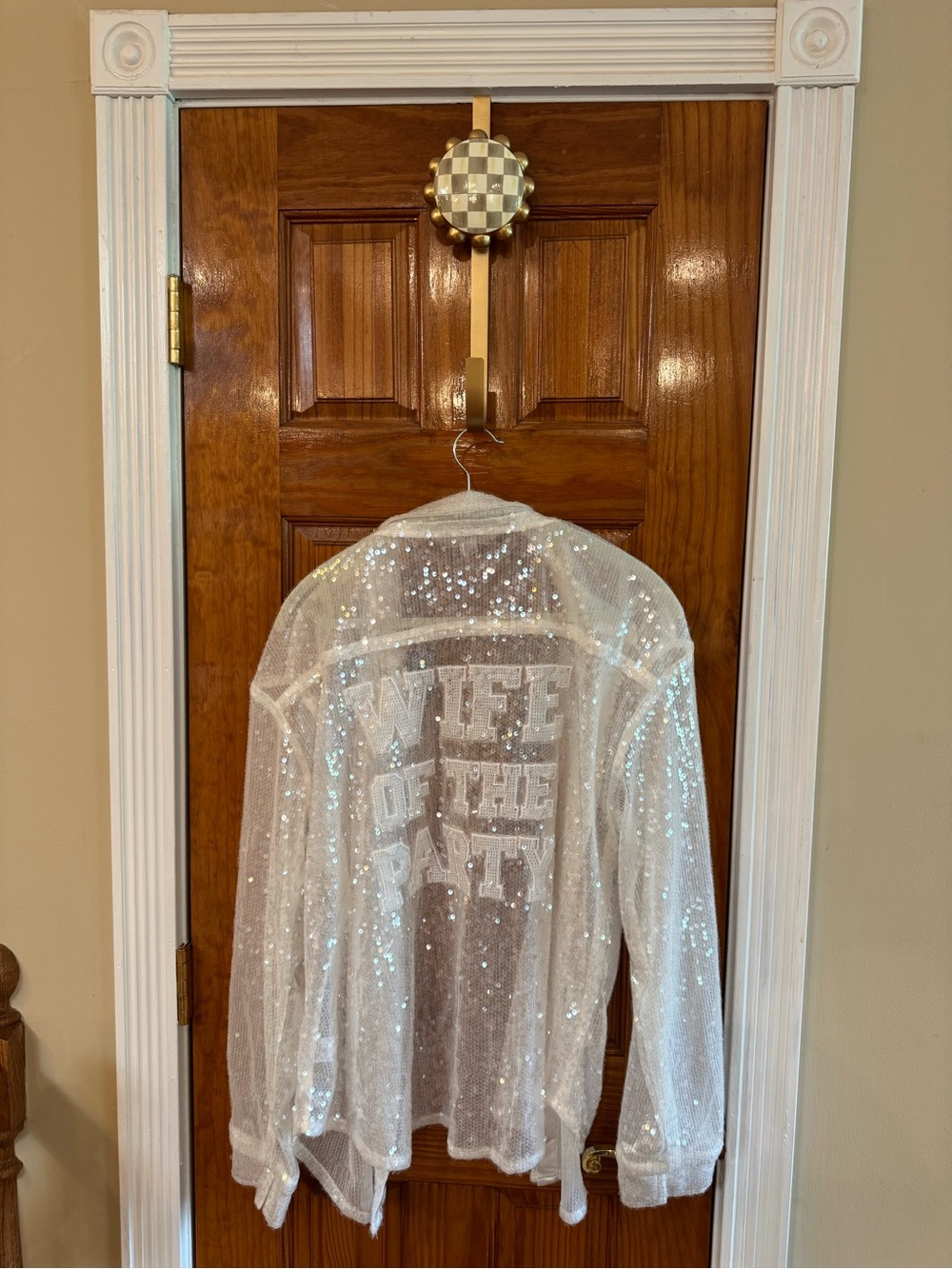 Anthropologie En Elly “Wife of the Party” White Sequin Shirt | Bachelorette